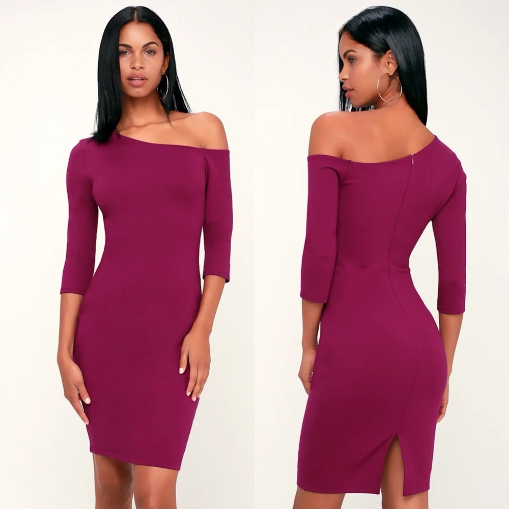 Lulus | Precious Thing Magenta Asymmetrical Off-the-Shoulder Dress